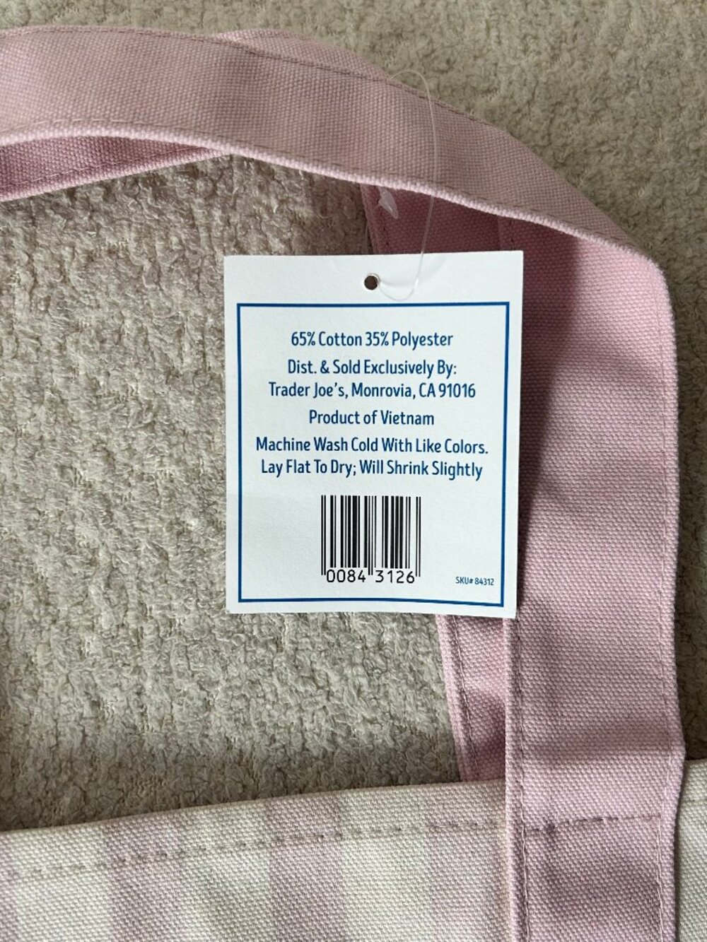 Trader Joe's Set of 2 Striped Mini Canvas Tote Bags Pink & Mint NWT - Picture 5 of 7